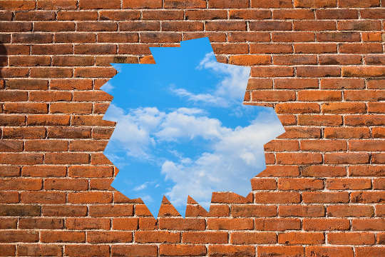Today's Inspiration: November 1, 2022 seeing the sky through a busted hole in a brick wall