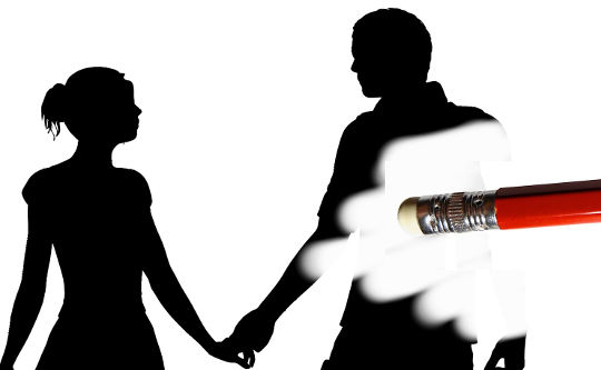 Does the Emotional Math of Your Relationship Add Up? silhouette of a man and woman holding hands with the body of the man being erased