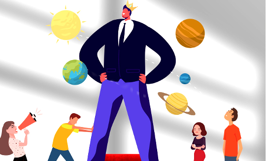 Why Do People Crave the Approval of an Abusive or Narcissistic Parent? aggrandized person with the planets revolving around him