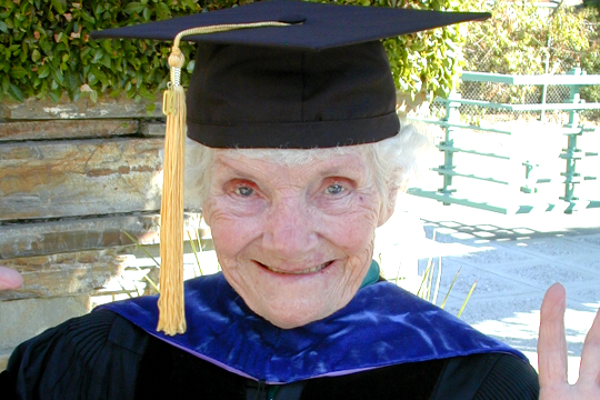 You Can Attain Wisdom Even Without Education Joyce Vissell's mother, wearing a graduation cap and gown