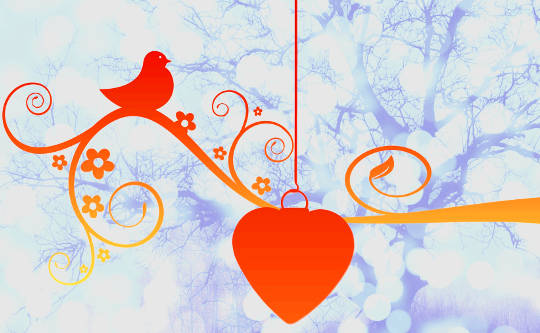5D Consciousness Is in the House (or Barn) small bird sitting on a branch with a big red heart on the branch as well