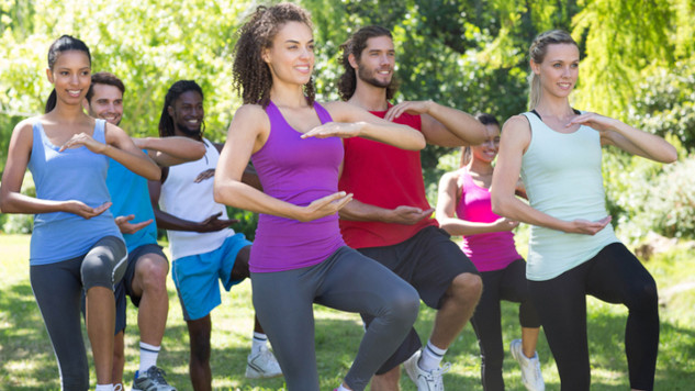 Can light physical activity reverse cognitive aging? miling and relaxed, symbolizing the cognitive and emotional benefits of light exercise in a serene environment.