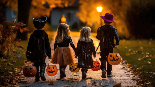 Top Trick-or-Treating Safety Tips for Halloween A joyful Halloween night scene with children in costumes trick-or-treating.