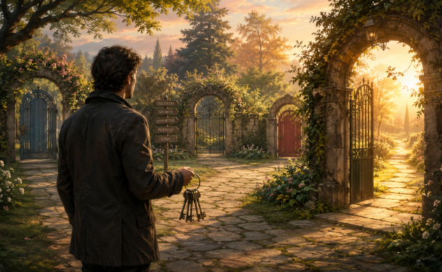 What Is the Key to Life? The Master Key that Opens Every Door A man holding a set of keys facing numerous doors with only one being wide open